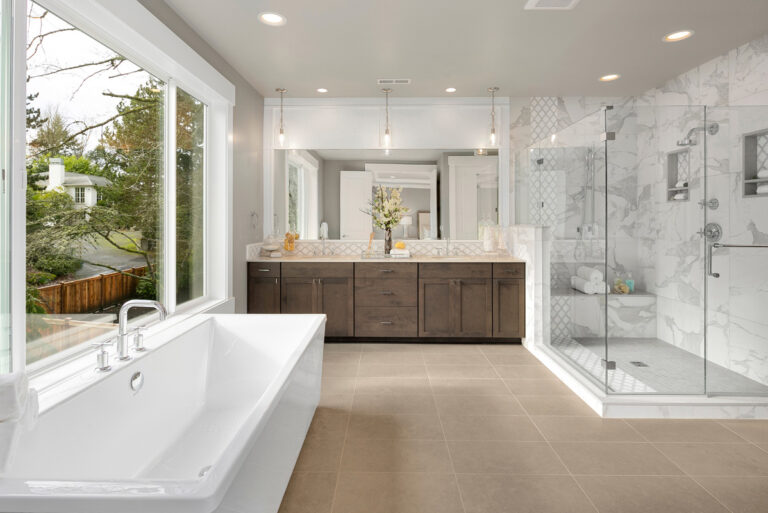 Acropolis custom floor plan transitional primary bath