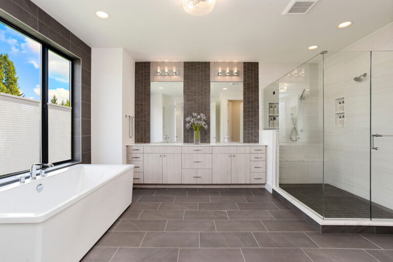 Acropolis custom floor plan modern farmhouse primary bath