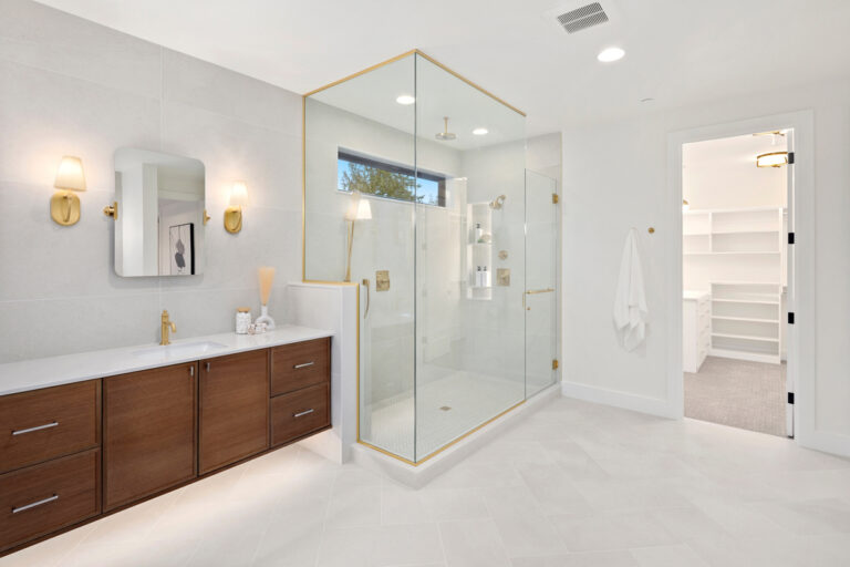Astoria custom floor plan primary suite bath vanity and shower
