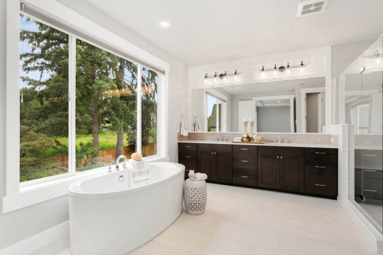 Athenia custom floor plan primary suite bath tub and vanity