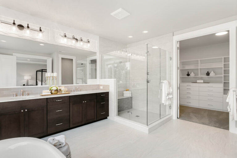 Athenia custom floor plan primary suite bath vanity and shower