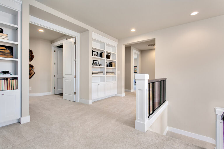 Bodrum custom floor plan upper hallway with bookshelves