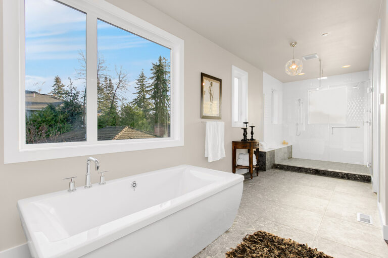 Copenhagen custom floor plan primary suite bath tub and walk in shower