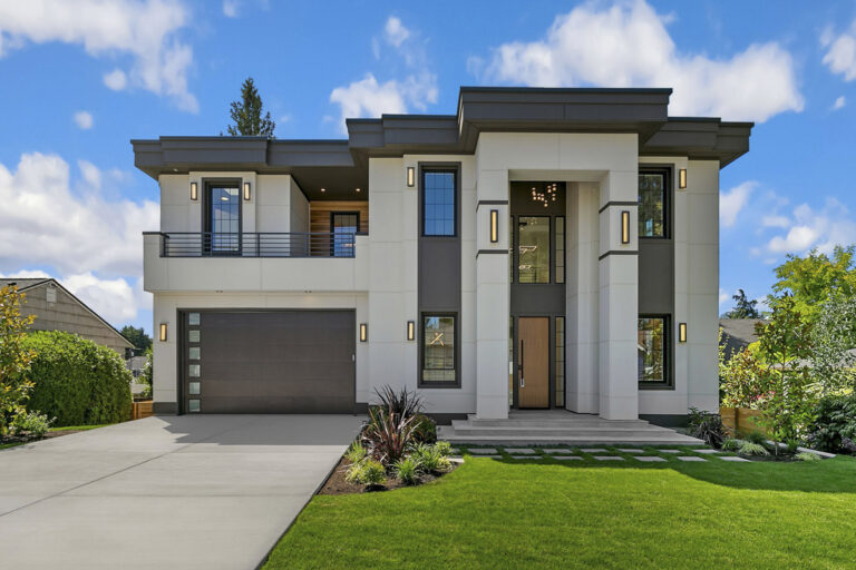 Bellevue 01 custom home stucco transitional exterior