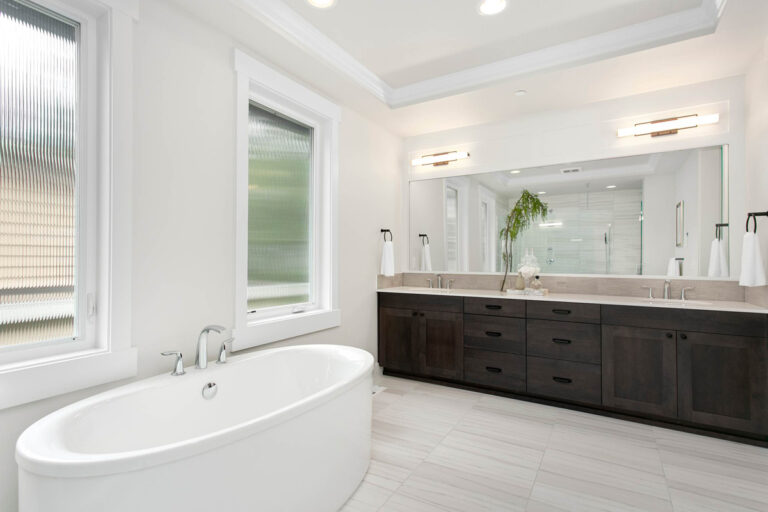 London custom floor plan primary suite bath