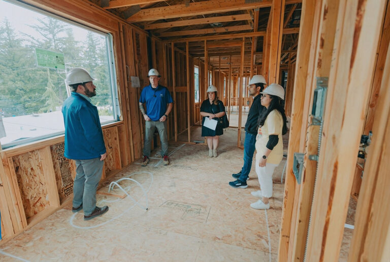 A framed home interior before drywall